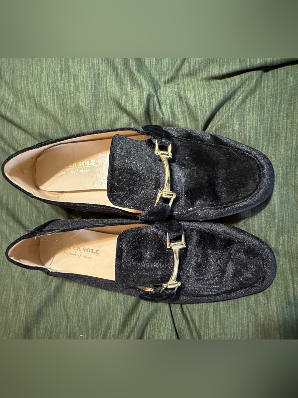 Black Velvet Loafers with Gold Bit Hardware